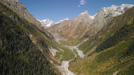 drone shot view of caucasus mountain in svaneti, georgia