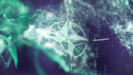 swirling green and white particles forming animation around nato emblem