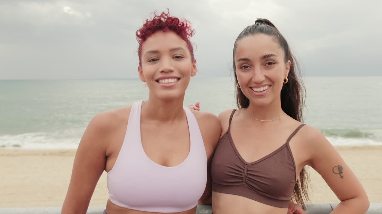 Fit Women Smile After Beach Workout