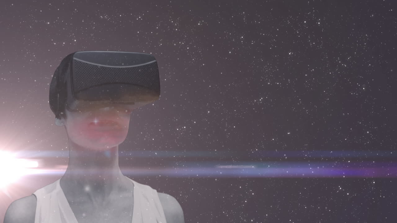 la animación de auriculares vr muestra a la mujer en medio de las estrellas, simbolizando las conexiones globales.