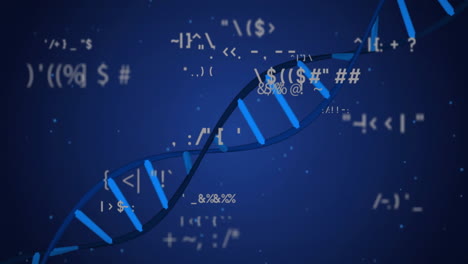 dna strand with coding symbols, scientific data processing animation