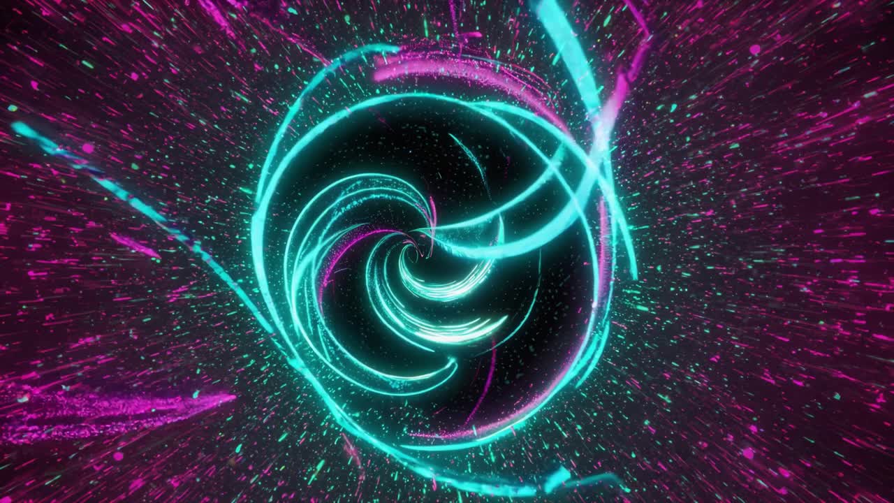 A captivating display of swirling neon colors forms an intricate vortex, blending shades of blue and pink. The animation draws viewers into a dynamic spiral that pulsates with energy, creating a sense of movement and depth. As the colors intertwine and shift, the visual experience captures attention