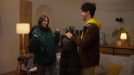 couple arguing while getting ready