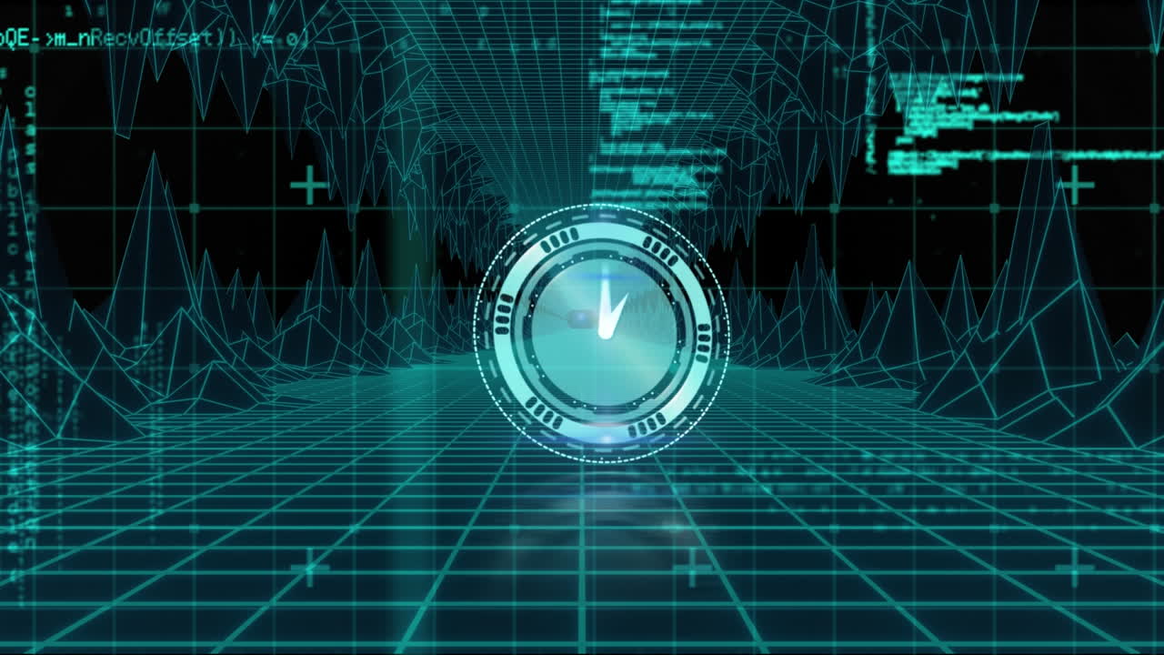 Animation of clock moving fast, scope scanning and data processing