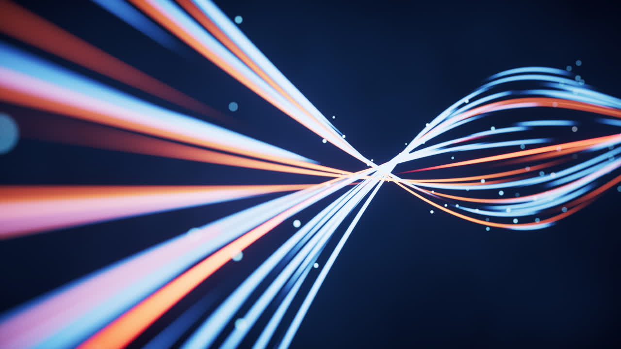 Flowing curves with glowing neon lines, 3d rendering.