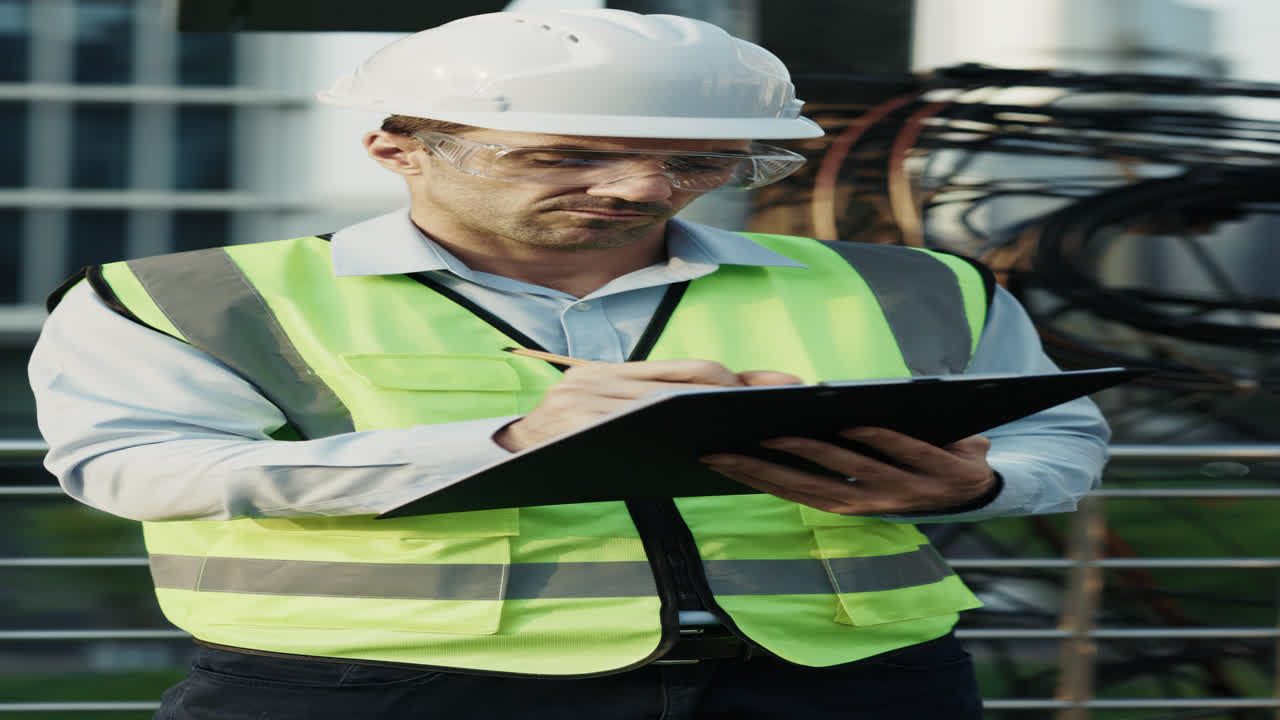 Construction worker inspecting construction