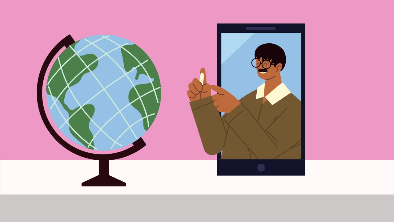 teacher worker with chalk in smartphone