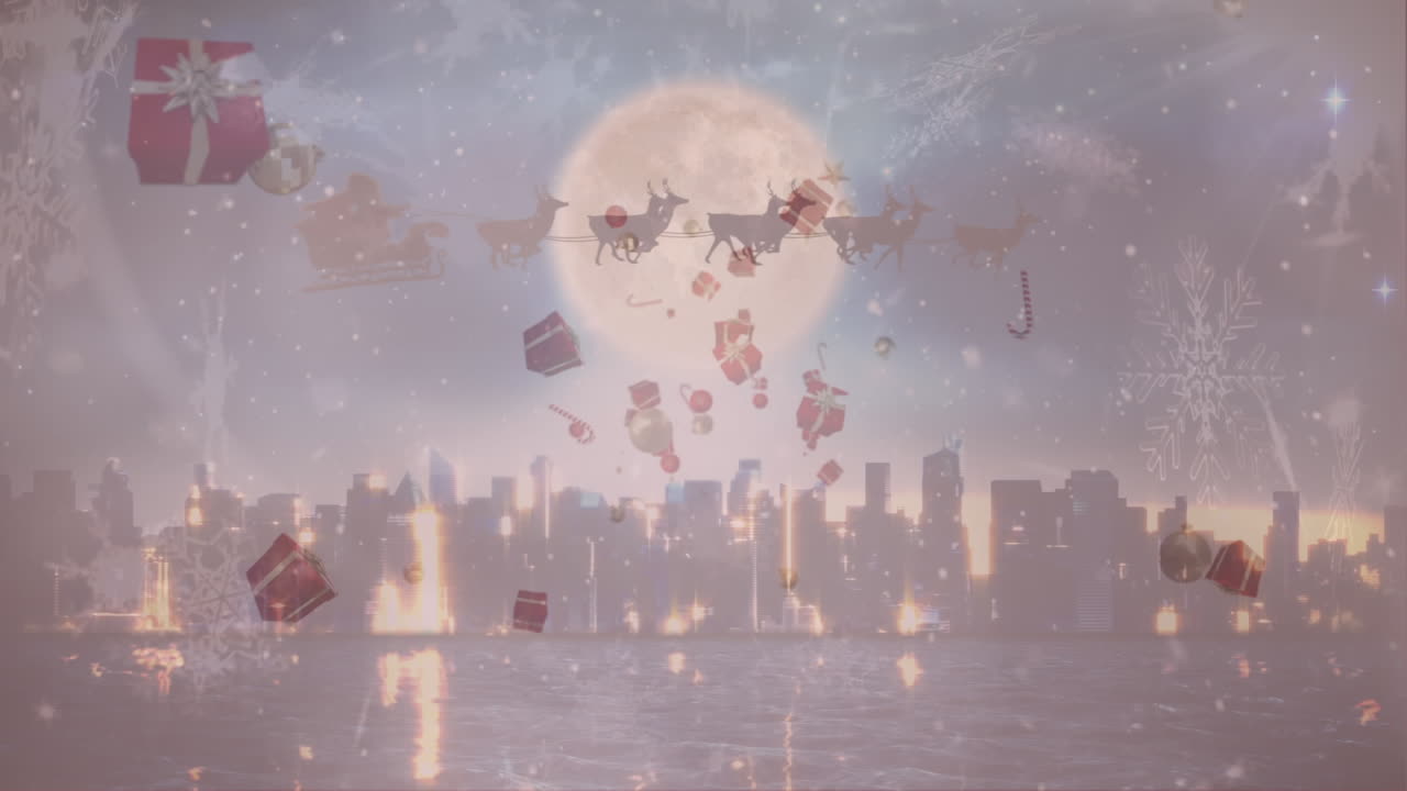 크리스마스 선물, 과자, 과자 막대기 위에 떨어지는 눈송이