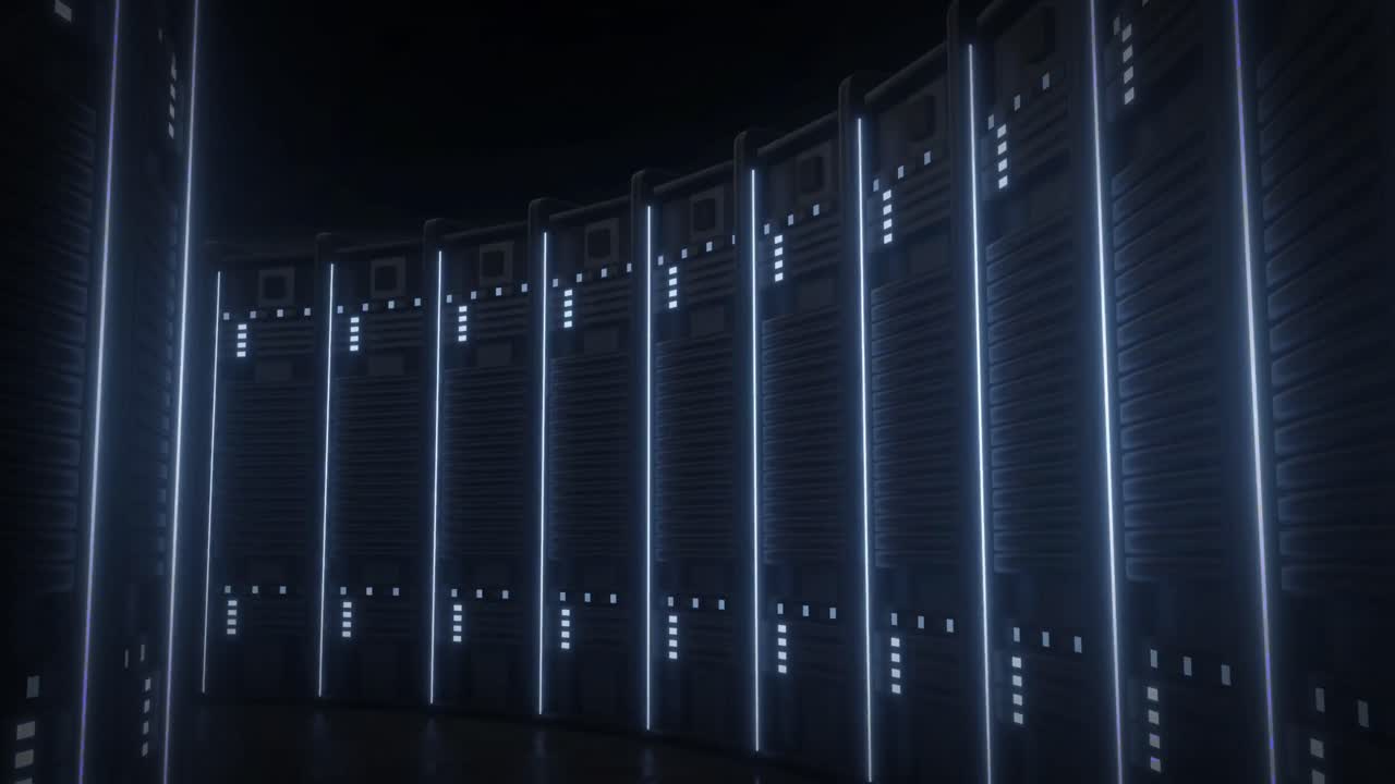 Animation of lights flickering on servers in server room