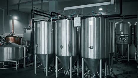 modern brewery interior with stainless steel tanks