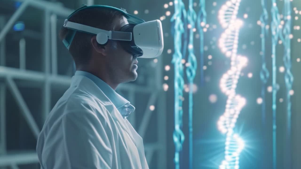 Scientist using virtual reality for genetic research