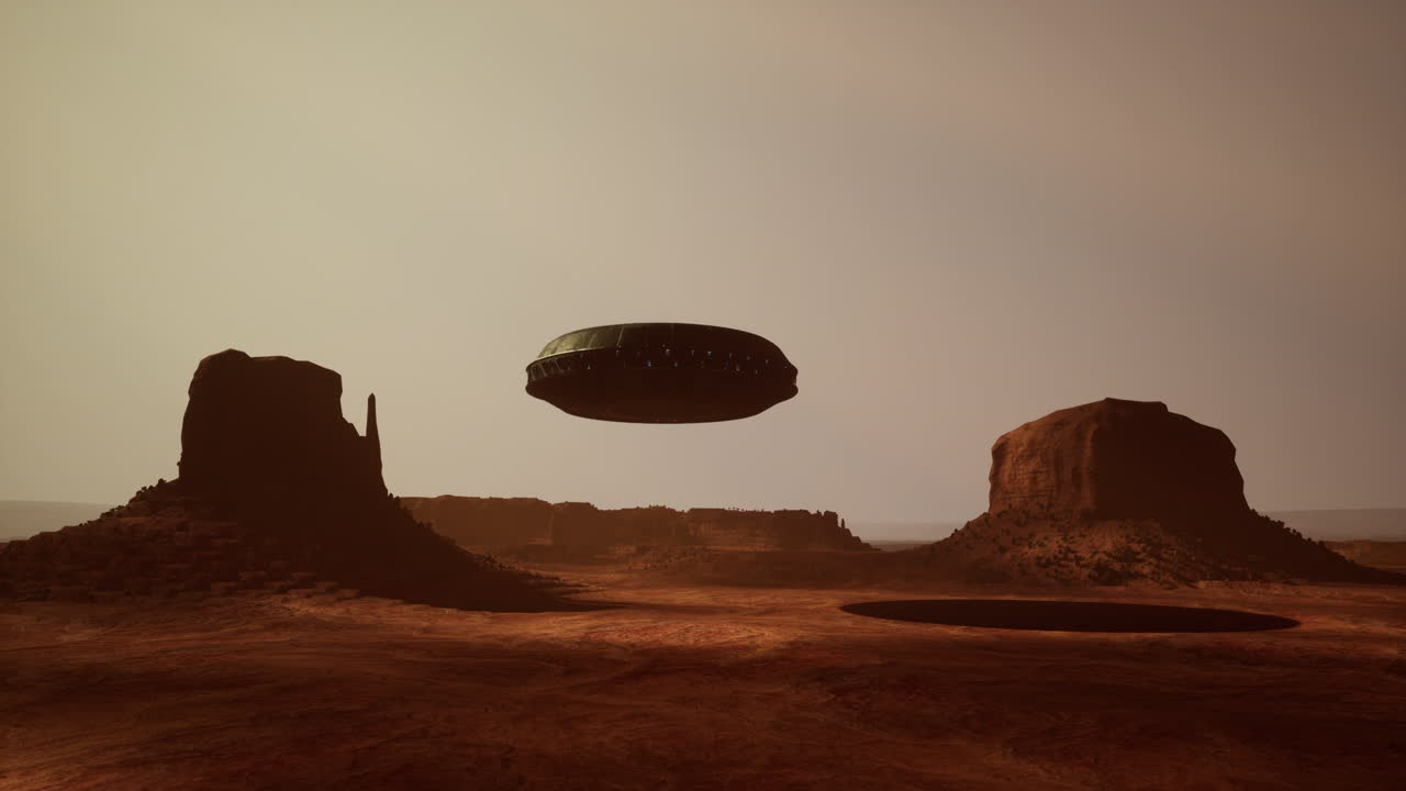 UFO over a Martian-like Desert Landscape