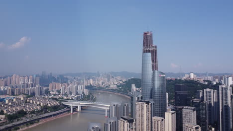 the dense high-rise buildings in the city