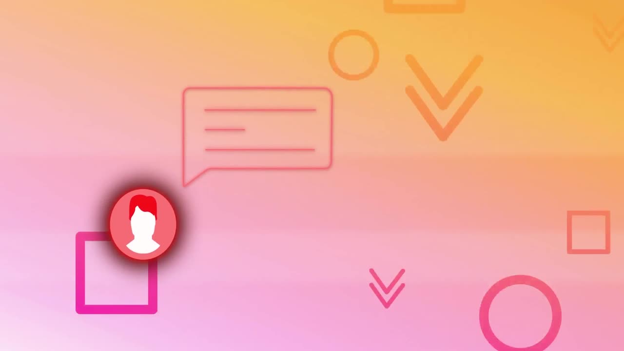 animación del mensaje de las redes sociales y el icono de chat con formas abstractas en fondo rosa