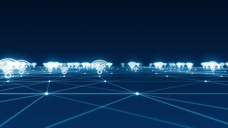 gráfico de movimiento azul icono wifi futurista y línea conectada conexión de red concepto de fondo abstracto video de bucle sin costuras