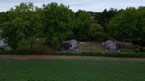 aerial view of glamping houses in the nature