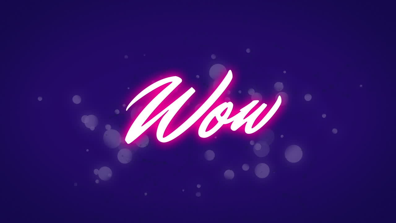 animación de texto wow y puntos en fondo azul