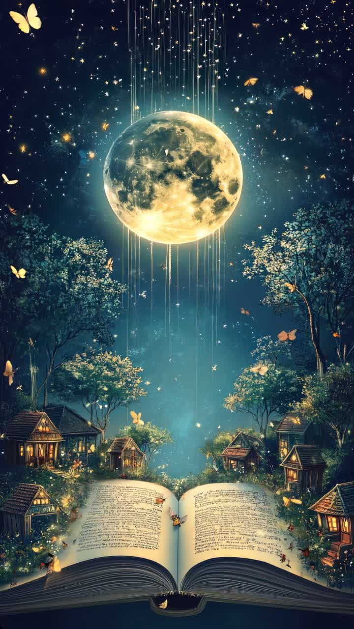 A magical, low-angle fantasy scene with an open book video. Live mobile wallpaper