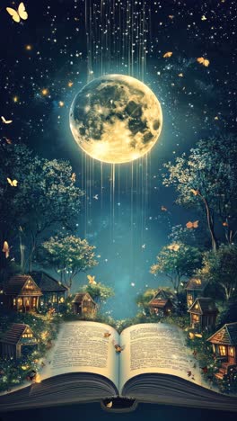 a magical, low-angle fantasy scene with an open book video. live mobile wallpaper