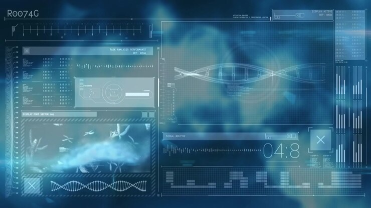 Animation of biological data processing on digital screen
