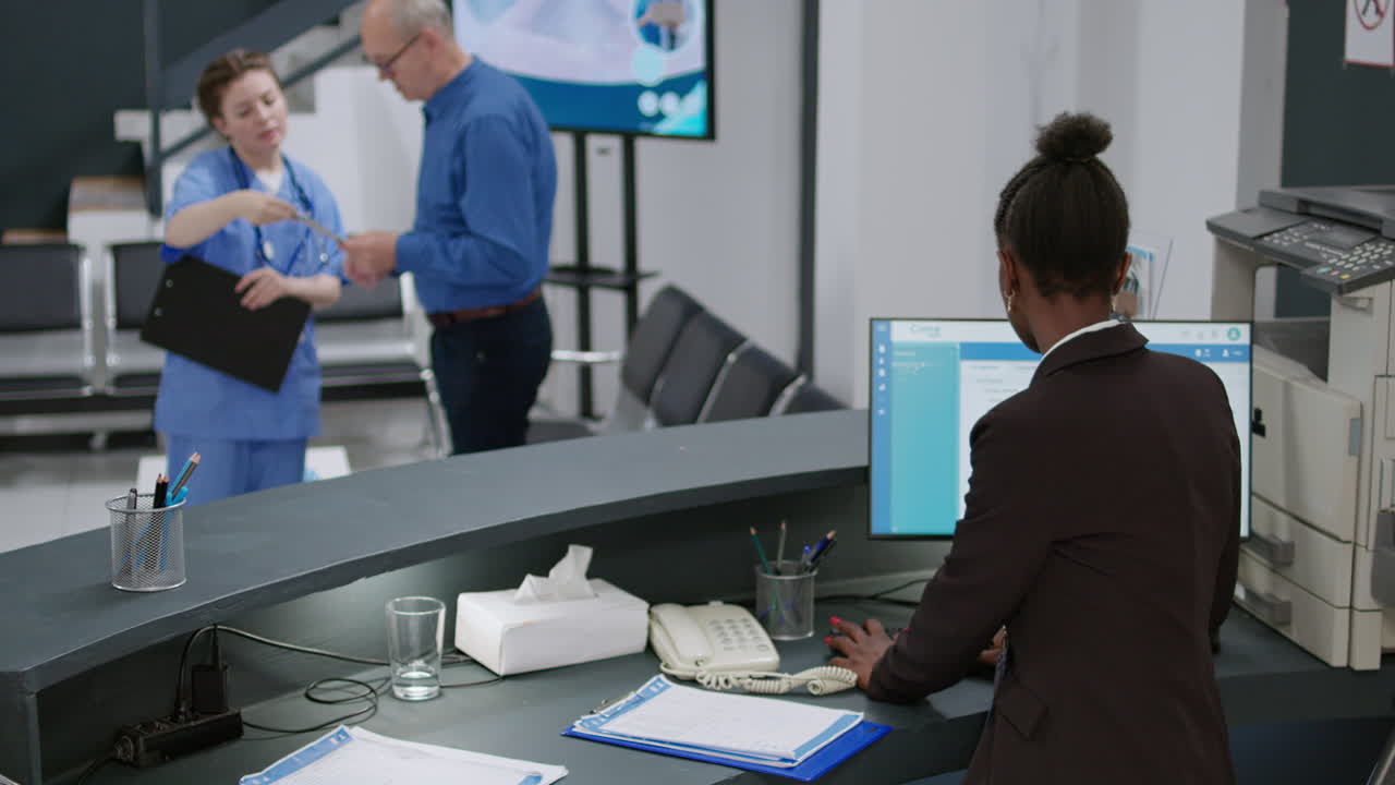 Hospital Reception with Staff