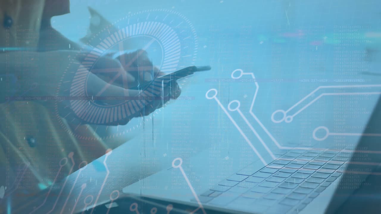 animación del procesamiento de datos con las manos utilizando una computadora portátil