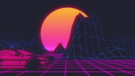 retro futurista estilo de los años 80 fondo de coche de ciencia ficción. bucle sin costuras animación de video 3d