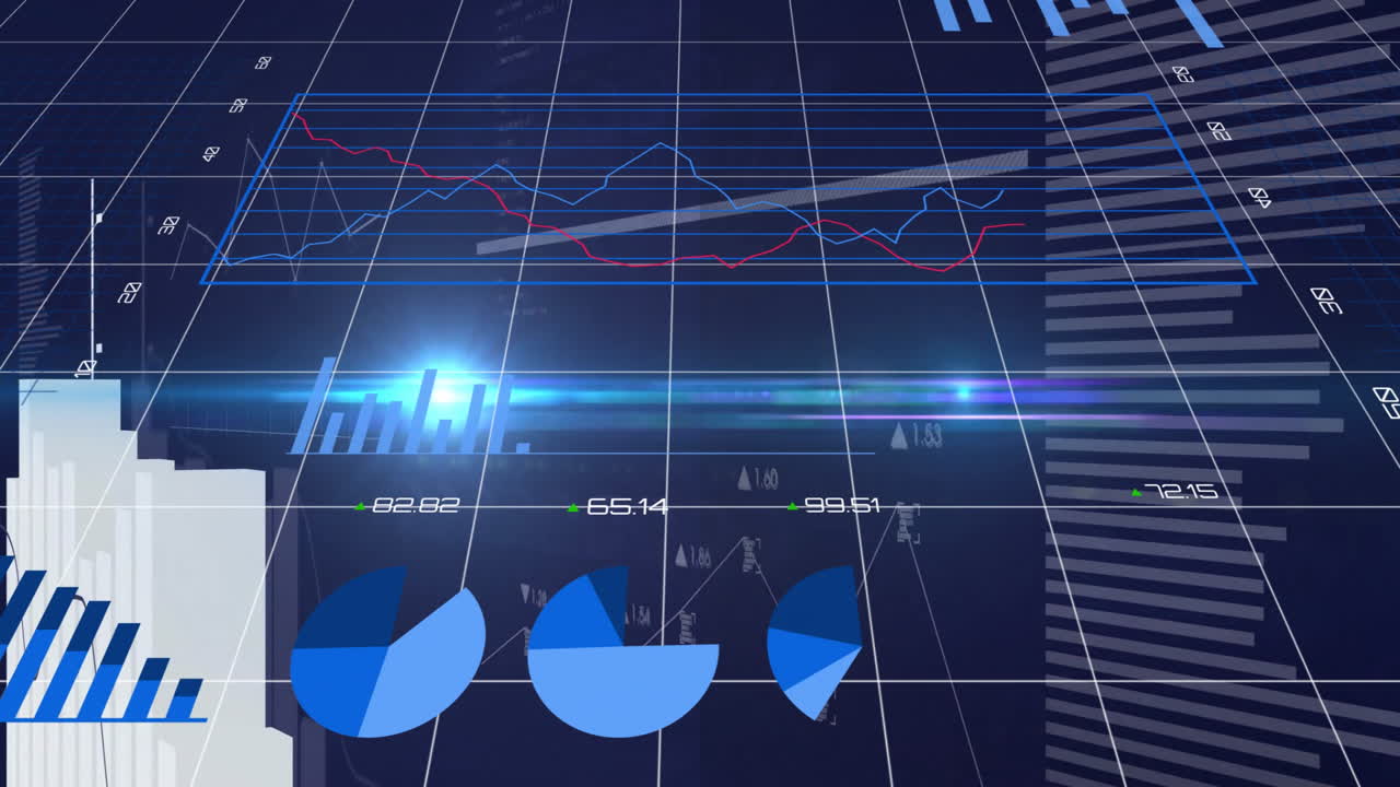 Displaying financial graphs and pie charts, person analyzing data on computer screen