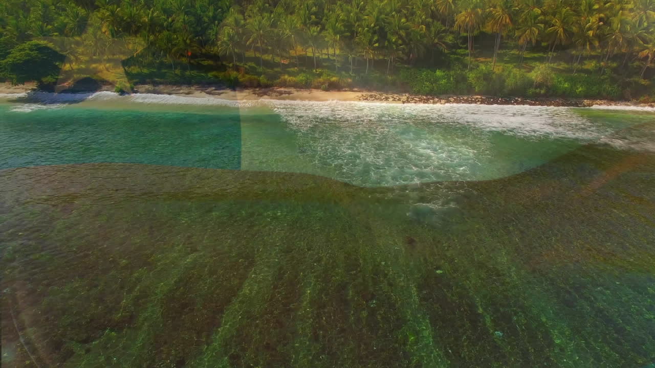 animación de la bandera de chile ondeando sobre el paisaje de la playa