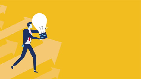 businessman worker lifting bulb character animation