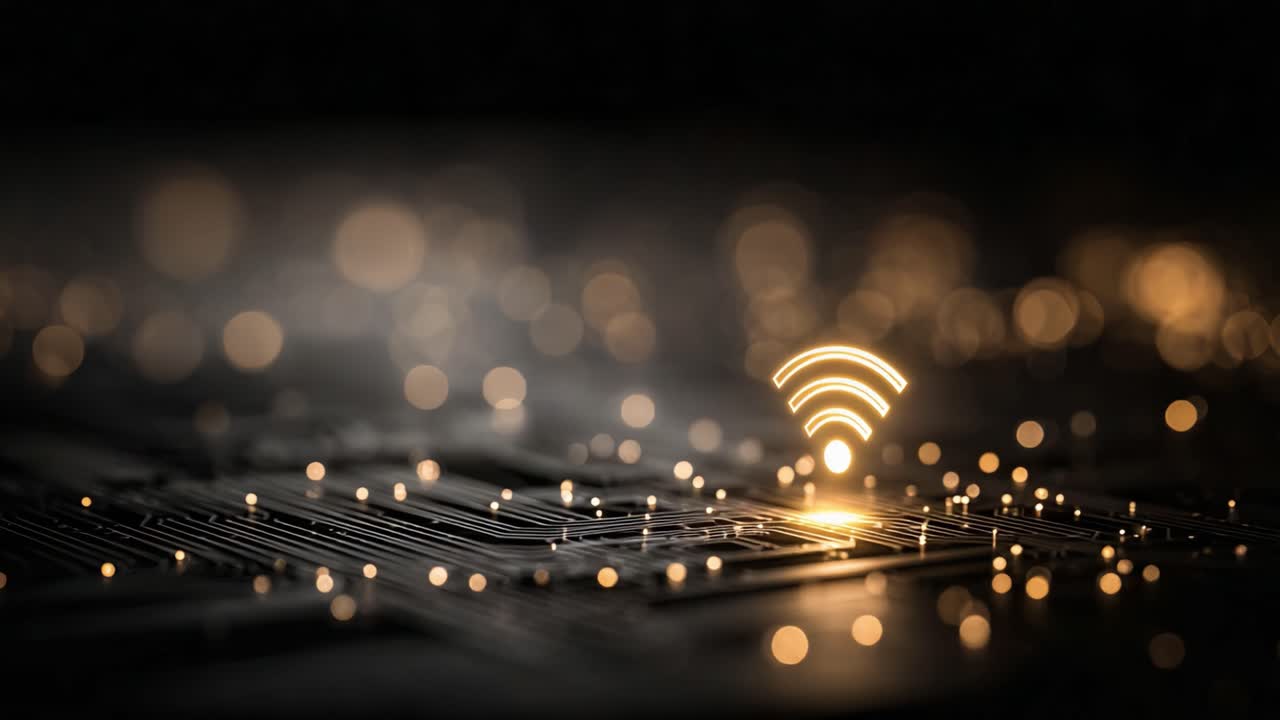 Illuminated Network Connections: A Glimpse into the World of Wireless Technology and Digital Communication Illustrated by Circuit Patterns and Radiating Signals