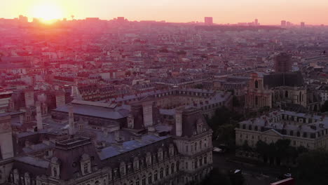Aerial-view-to-the-city-at-sunrise,-Paris,-France