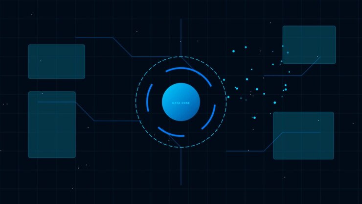 Futuristic Data Core Interface with Animated Digital Nodes