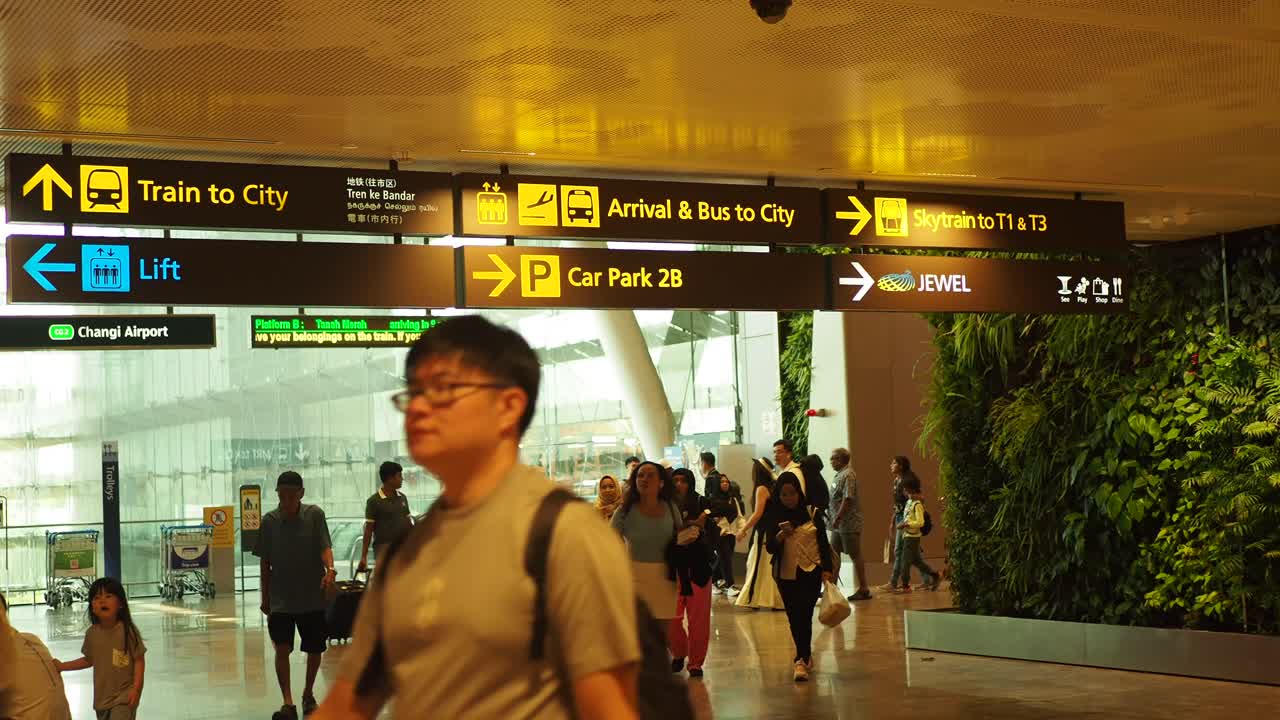 Airport Terminal with Directional Signage and People