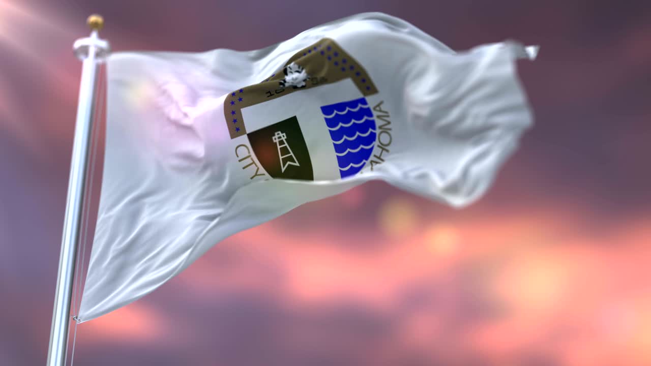 bandera de la ciudad de tulsa al atardecer, estados unidos de américa - bucle