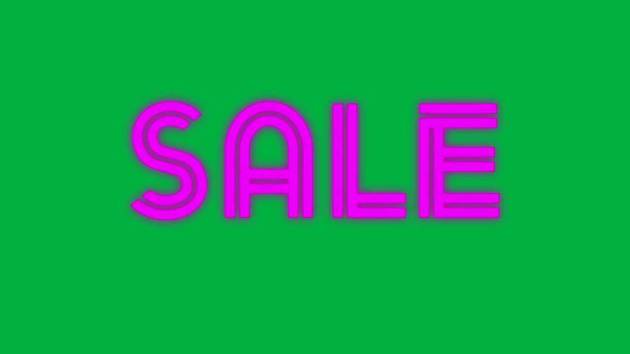 Animation of sale text in pink neon letters, on transparent background