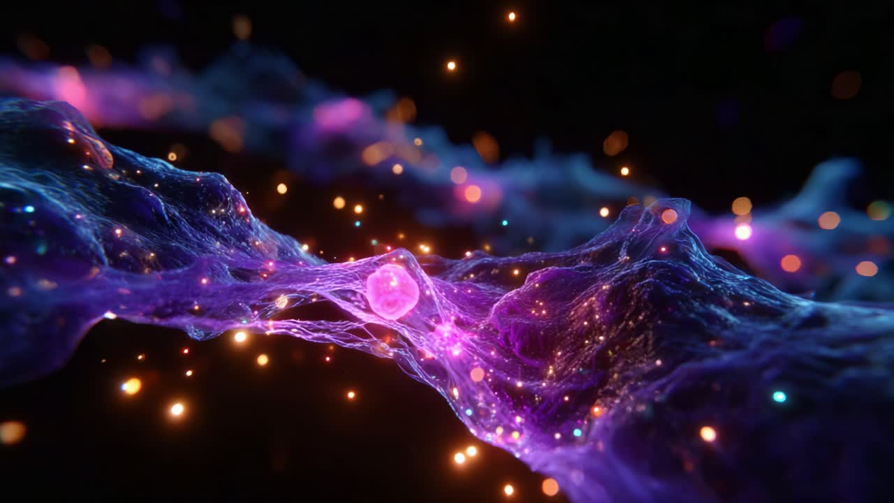 A Stunning Visualization of Cosmic Threads and Energetic Currents Captured in Abstract Form, Highlighting the Interplay of Light and Matter in Celestial Landscapes