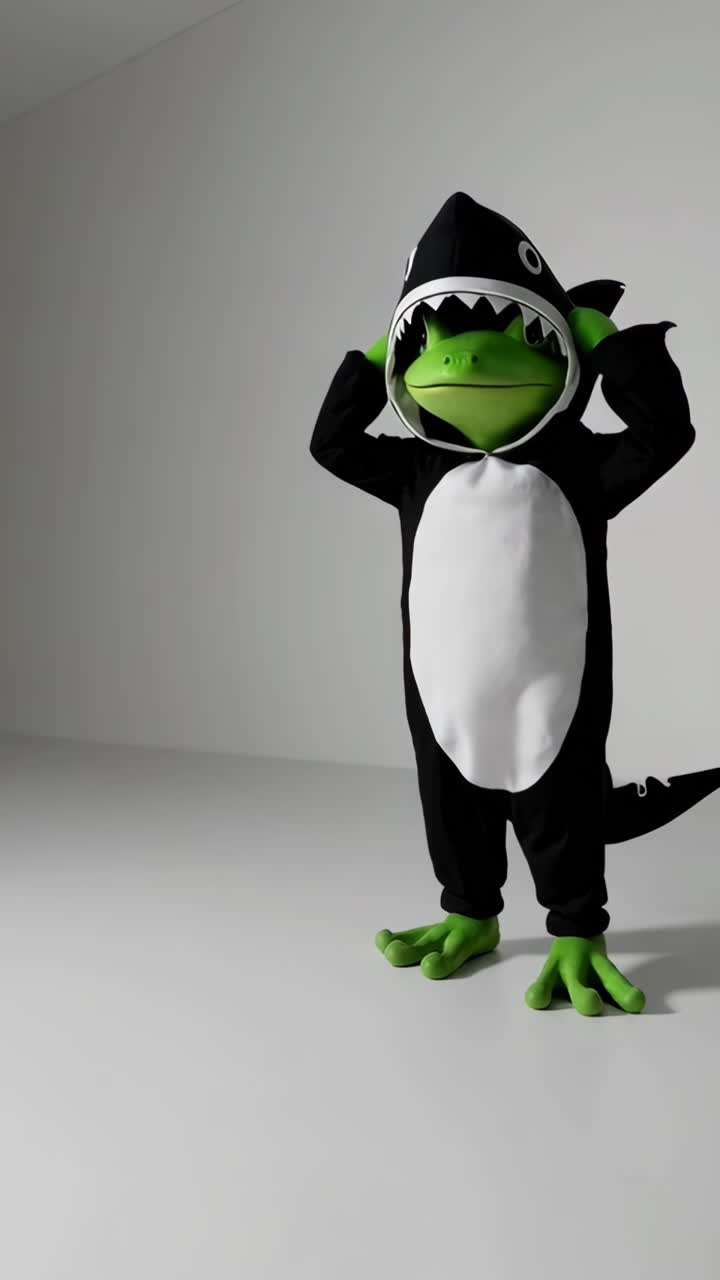 Personagem Sapo Verde Vestido com Fantasia de Tubarão