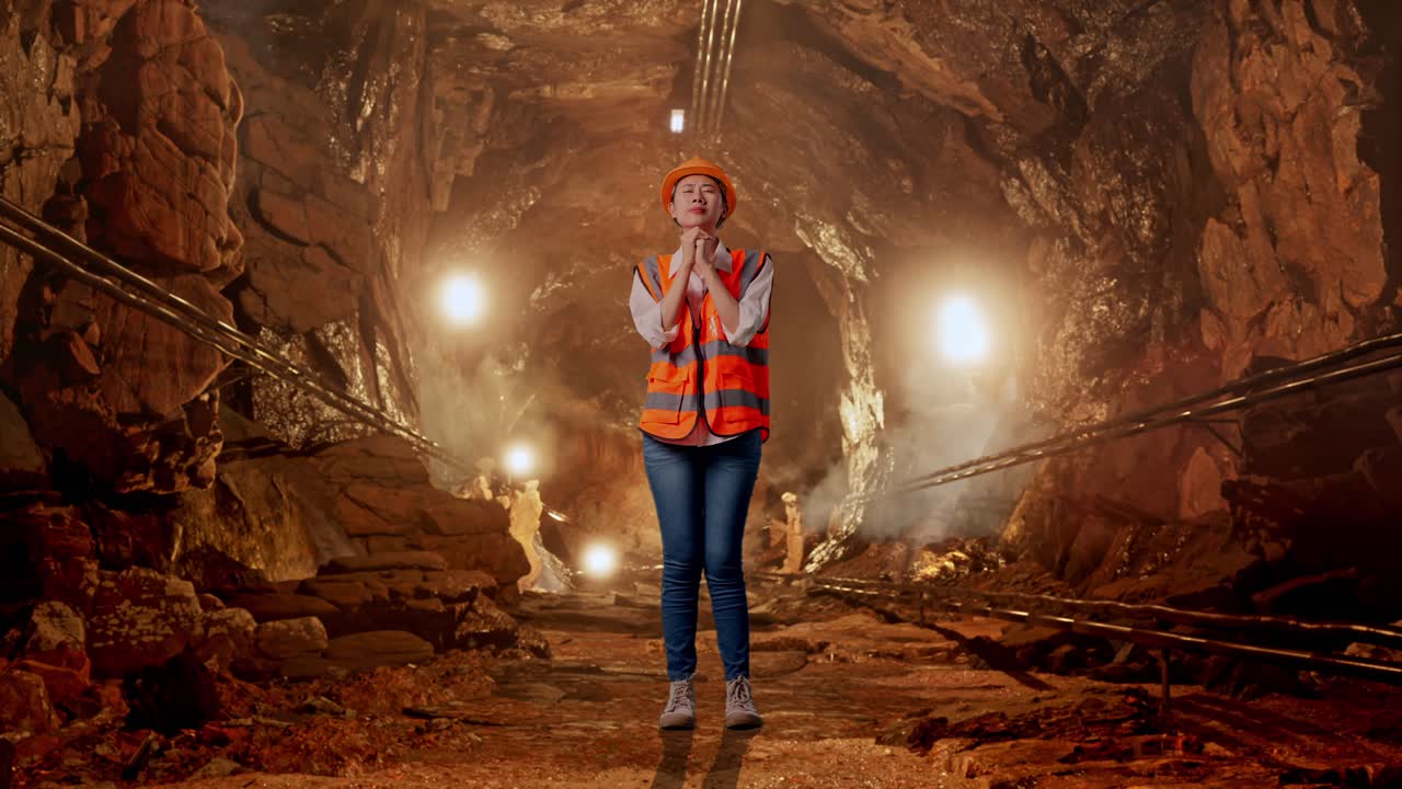 Miner Praying in a Mine Tunnel