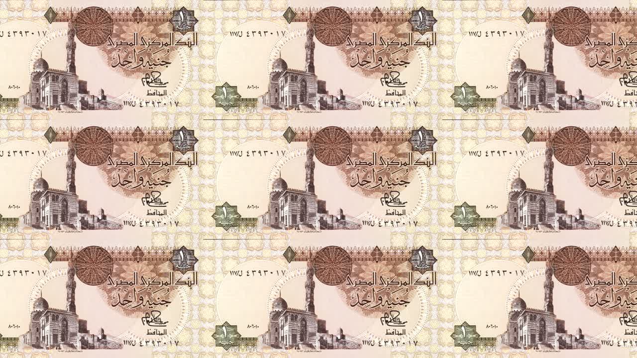 Banknotes of one egyptian pound of Egypt rolling, cash money, loop