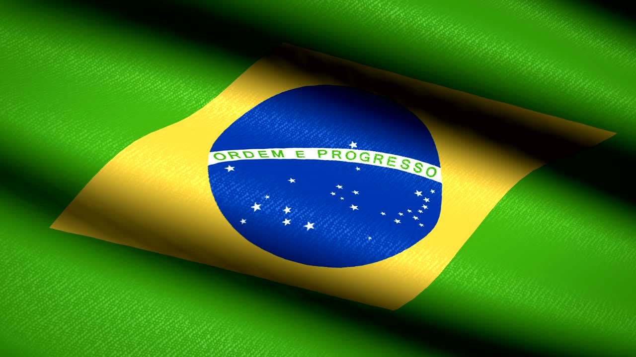 bandera brasileña ondeando fondo textil con textura. animación de bucle sin costuras. pantalla completa. movimiento lento. video en 4k