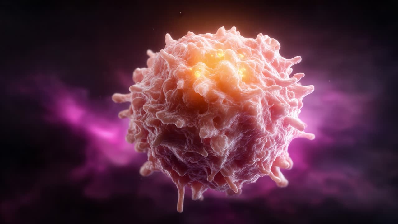 Microscopic Visualization of a Lymphocyte with Intricate Structures Against a Starry Background, Showcasing the Complexity of Immune Cells in Action