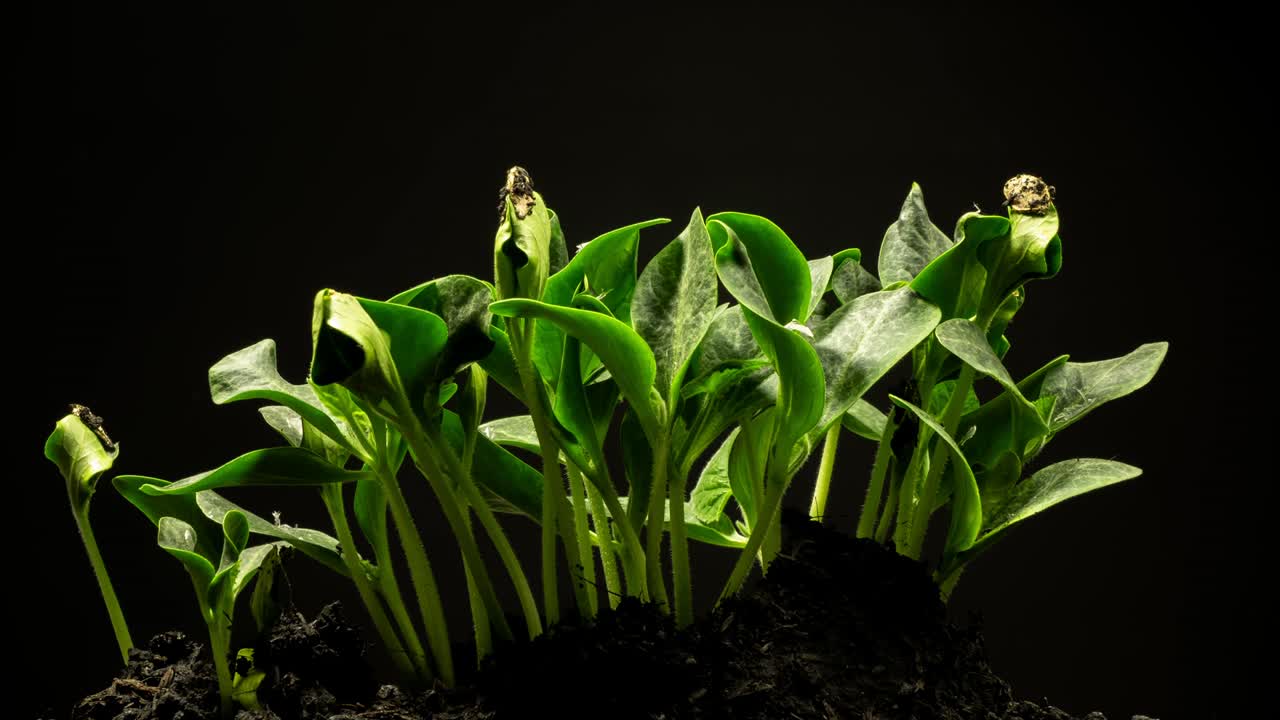 imágenes b rollo timelapse plantas en crecimiento. árbol de calabaza plantas recién nacidas. time lapse plantas orgánicas de árbol de calabaza creciendo a través de fértiles. éxito nueva vida como concepto de inversión.