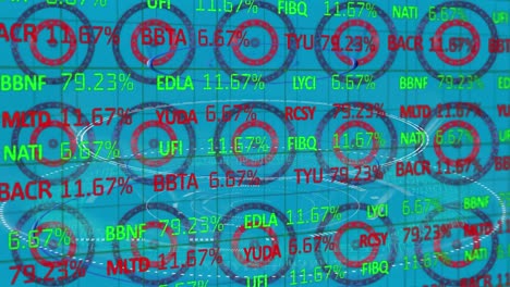 procesamiento de datos del mercado de valores y escáneres redondos contra múltiples estrellas en círculos giratorios
