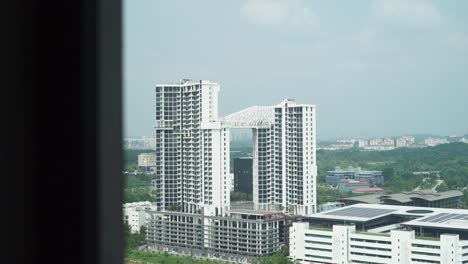 city view through window, modern apartment