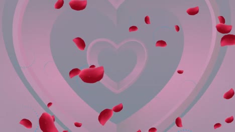 Animation-Von-Rosenblättern-über-Sich-Bewegenden-Herzen