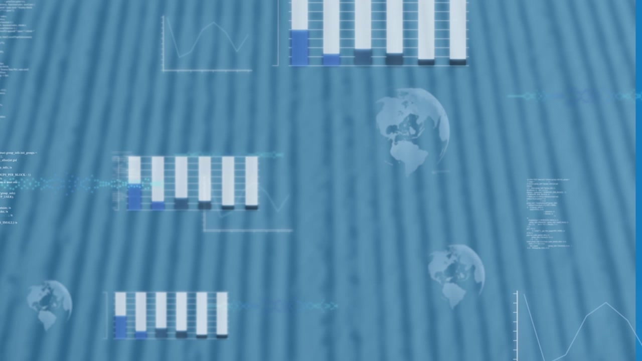 Animation of data processing against blue striped background