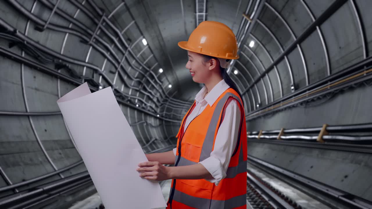 Engineer Reviewing Plans in a Tunnel