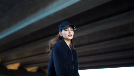 girl turning around on the street