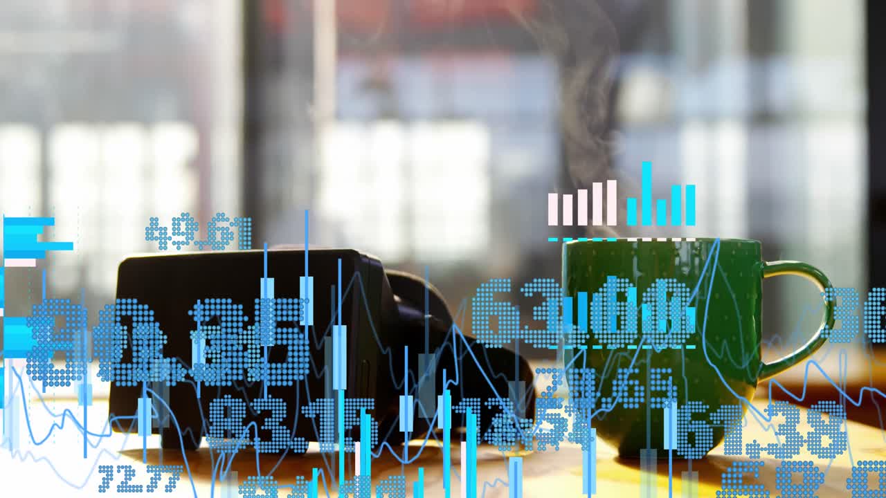 animazione dell'elaborazione dei dati finanziari tramite auricolare vr